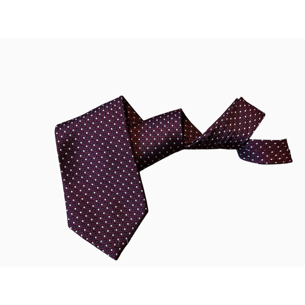 Vintage Stafford Executive Collection EX Long Geometric Silk Tie Burgundy‎ USA